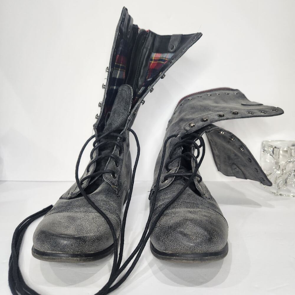 Madden Girl Lace-up Combat Boots with Red Back Zipper - Picture 2 of 9